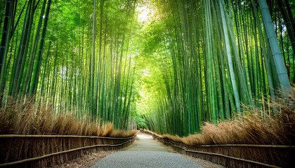 lush green bamboo forest path tranquil nature scene serene asian landscape deep green foliage
