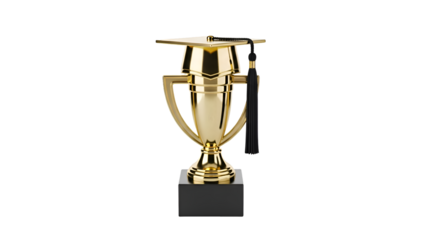 Golden Trophy with Graduation Cap: Achievement Symbol, Transparent Background