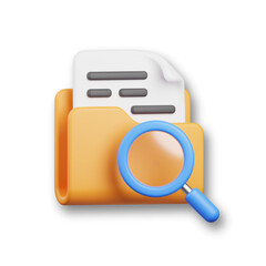 3D Search Folder Icon &ndash; Realistic File Explorer with Magnifying Glass, Data Search Symbol Illustration