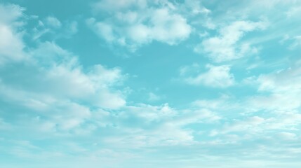 Serene Teal Sky with Fluffy White Cloudscape
