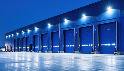 Nighttime Warehouse with Art Deco Style and Flickering Lights