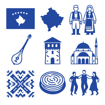 vector isolated blue color kosovo traditional cultural symbols