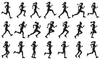 Naklejka premium Running women vector set of isolated silhouettes