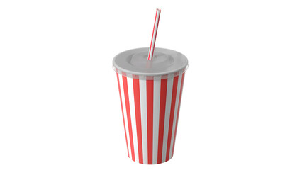 A striped cup with a straw, commonly used for beverages like soda or soft drinks.
