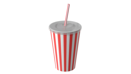 A striped cup with a straw, commonly used for beverages like soda or soft drinks.