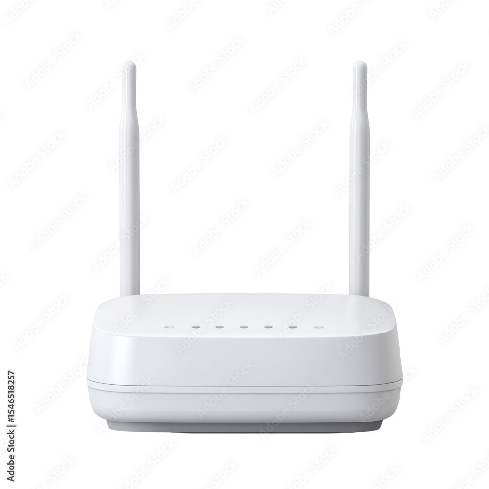 Poster modern wireless router with antennas and indicator lights for home network connectivity and internet