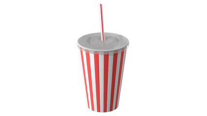 A striped cup with a straw, typically used for beverages like soda or milkshakes.