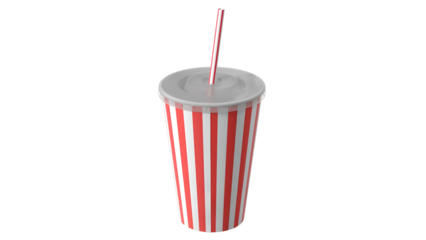 A striped cup with a straw, typically used for serving beverages like soda or soft drinks.