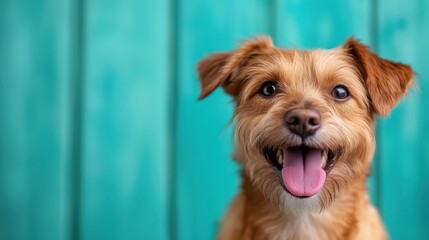 This vivid and lively image shows a playful dog with a joyful expression against a bright backdrop, embodying the spirit of happiness and the love shared between pets and humans.