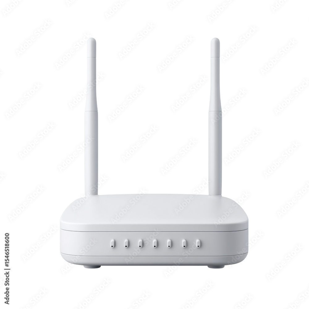 Poster modern wireless router with two antennas and led indicators for high-speed internet connectivity tra