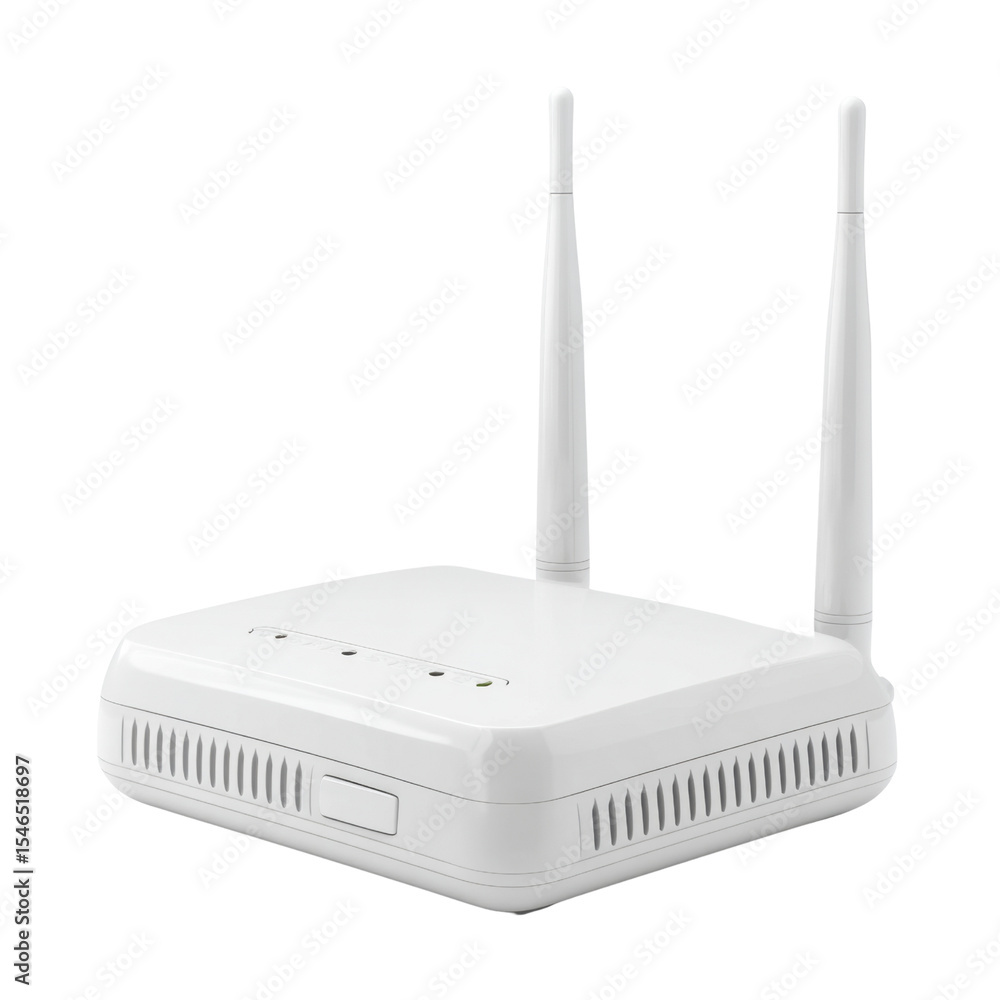 Poster white wireless router with two antennas for high-speed internet connectivity and network solutions t