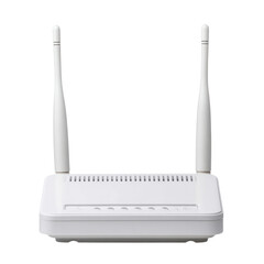 Modern Wireless Router with Dual Antennas on a White Background for Home and Office Network Connectivity Transparent background or png