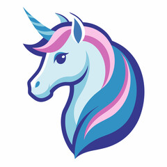 Cute pastel blue and pink unicorn head illustration