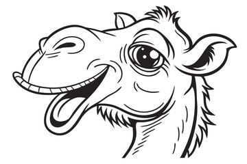 Cartoon camel head outlines depict the cheerful desert animal in black and white