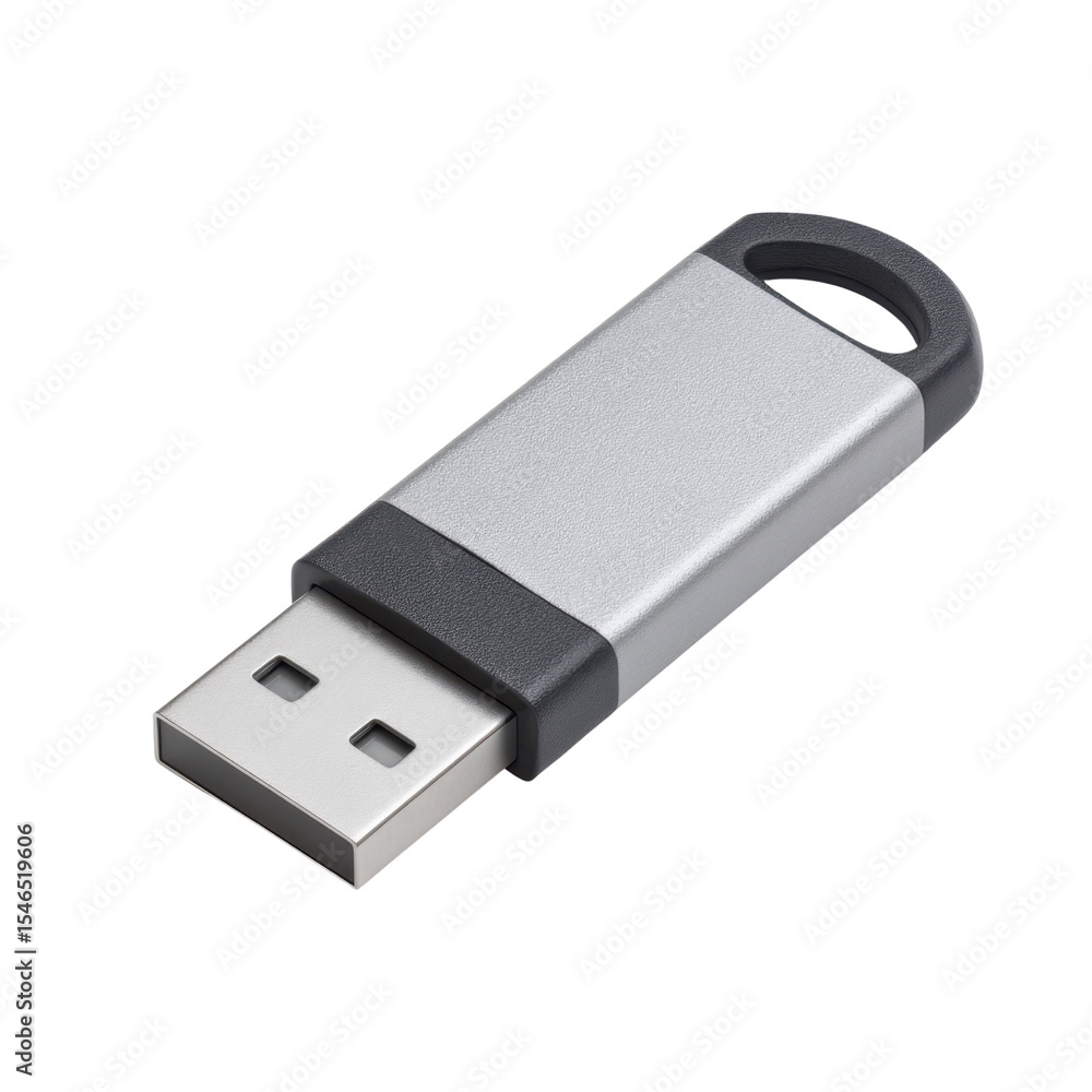 Poster modern gray usb flash drive for data storage and file transfer, isolated on white background for pro