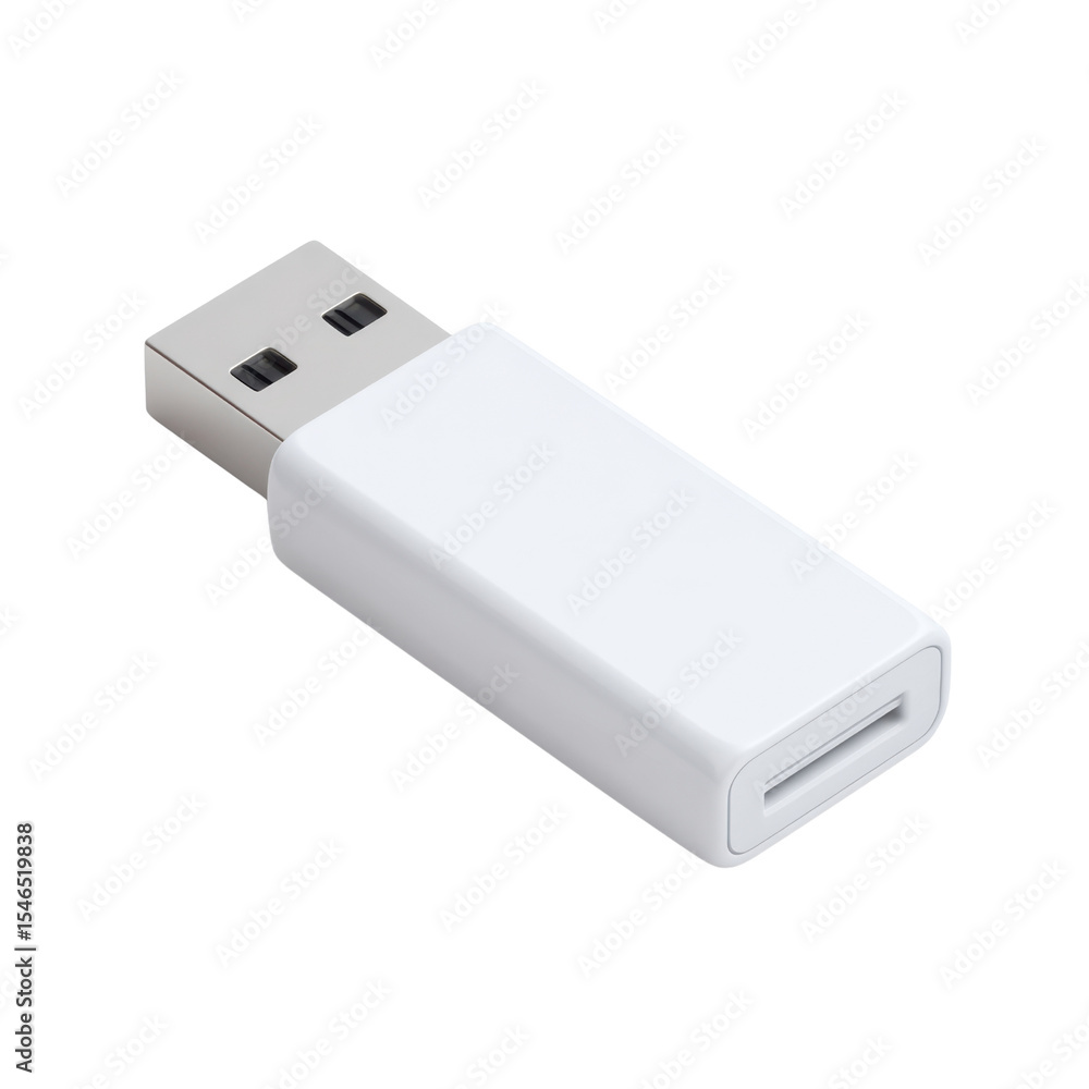 Poster white usb adapter for charging and data transfer with standard usb type a connector transparent back