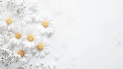 A delicate floral illustration of watercolor daisies set against a white background, suitable for spring and summer themes, such as botanical art and flower painting