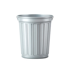 Silver Metal Trash Can with Vertical Stripes Isolated on White Background for Recycling and Waste Disposal Use Transparent background or png