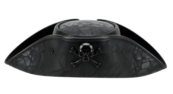 Black Pirate Hat: Skull & Crossbones Design, Transparent Background