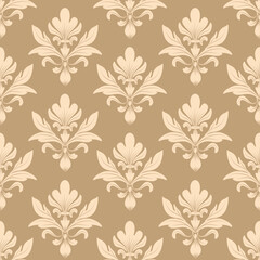Damask seamless pattern with light brown flowers, vintage design, vector illustration elegant for textile, wall paper, curtains, cushion cover, bedding, carpet, upholstery fabric, scarf, luxury 
