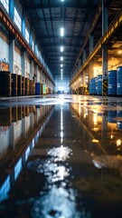 Obraz premium Industrial Warehouse with Biohazard Symbols and Flickering Lights