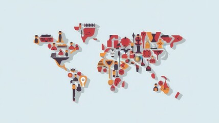 Obraz premium World Map Constructed from Cultural and Architectural Icons Representation