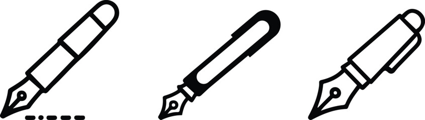 Fountain Pen and Writing Tool Line Icons vector illustration.