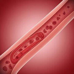 A human blood vessel with a complete blockage by a blood clot, symbolizing thrombosis.