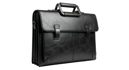 Showcase Black Leather Briefcase with Transparent Background