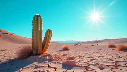 Minimal Desert Scene with Cactus and Twilight Sky