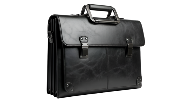 Showcase Black Leather Briefcase with Transparent Background