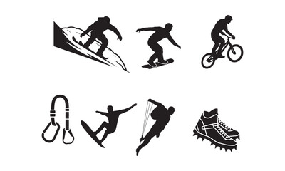 Black Silhouette Collection Extreme Sports Snowboarding B M X Cycling Climbing Gear Climbing Boot snowboarder