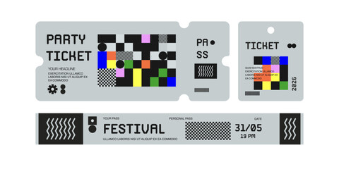 Control ticket bracelets for events, disco, festival, fan zone, party, staff. Vector mockup of a festival bracelet in a futuristic style.	
