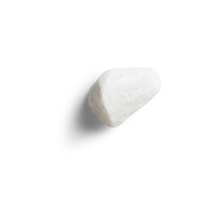 A single white stone on a plain background, showcasing its smooth texture and natural form.