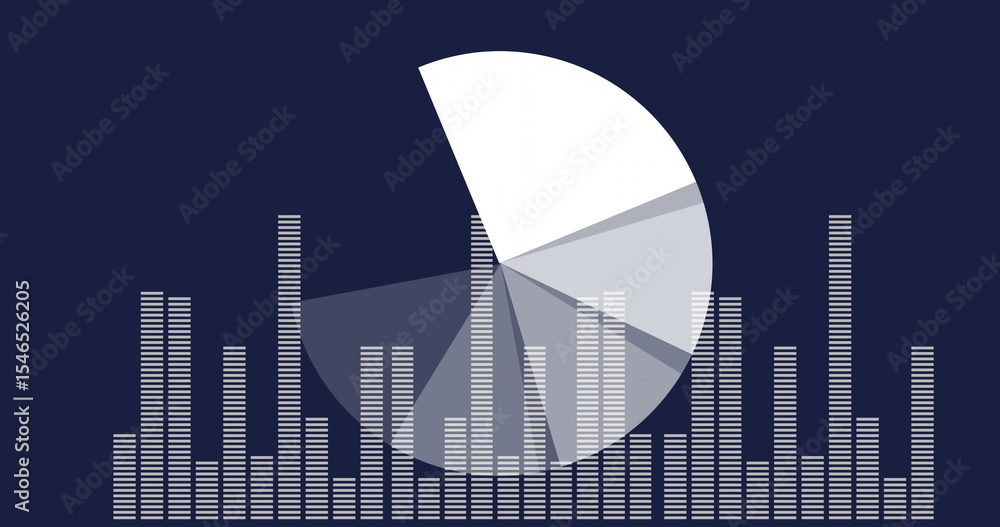 Poster displaying translucent pie chart on dark blue canvas, showing white segment and equalizer bars