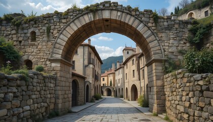 Fototapeta premium Ancient stone archway in a medieval town