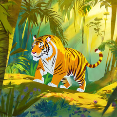 tiger in the jungle illustration art