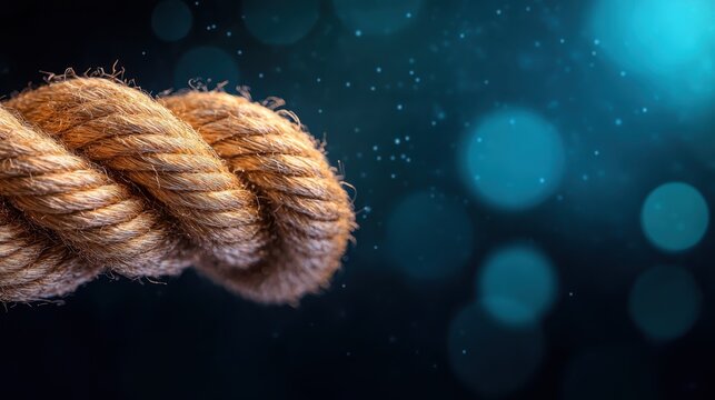 A close-up view of twisted rope set against a vibrant bokeh background, showcasing texture and depth, emphasizing craftsmanship and artistic details.