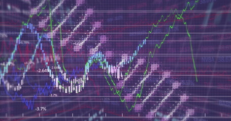 Displaying line graphs, candlesticks and hexagon overlays with percentage labels on trading screen
