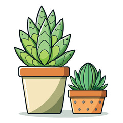 Two Cartoon Succulents in Terracotta Pots Green Plants