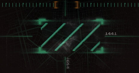 Showing neon green symbol extending from crosshair in HUD display, with tick marks and readouts