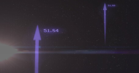 Showing two purple arrow markers pointing upward over starfield, with numeric labels and lens flare