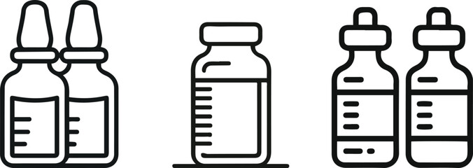 Medical Vials and Medication Bottles Line Icons vector illustration.
