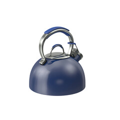 A blue kettle designed for boiling water, featuring a handle and spout for easy pouring.