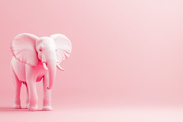 Pink elephant toy standing on a solid pastel background.