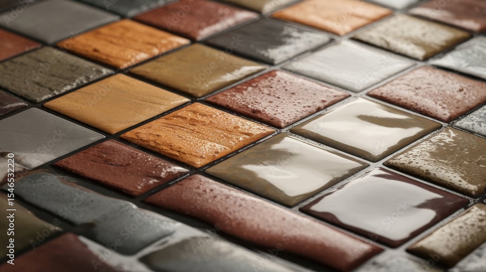 Poster a texture rich diamond pattern tile array with glossy and earthy tones