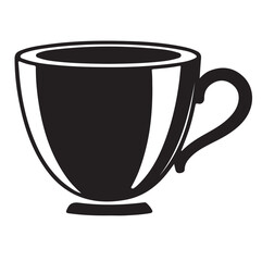 A classic black vector icon of a teacup with a wide rim and handle, against a white background, suggesting hot drinks or breaks.