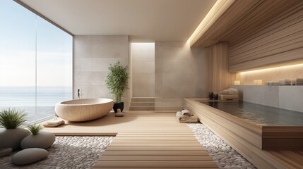 Fototapeta premium Modern Spa Interior with Scenic Ocean View