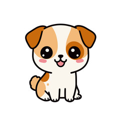 Cute cartoon baby dog sitting and smiling with big round eyes  
