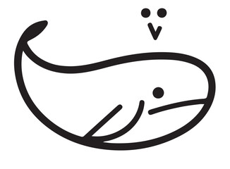 A simple black outline vector illustration of a whale spouting water, conveying marine life and ocean themes.